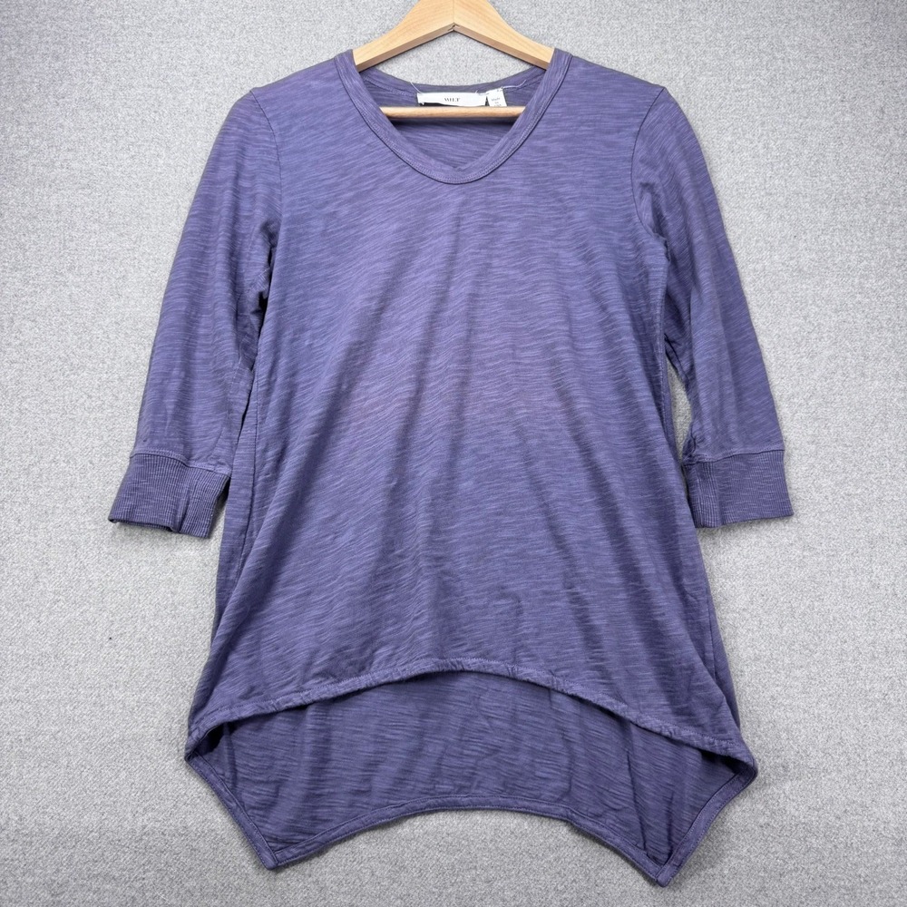 Wilt Tunic Top Sz XS Purple Slub Knit High Low 3/4 Sleeve Round Neck Casual Boho